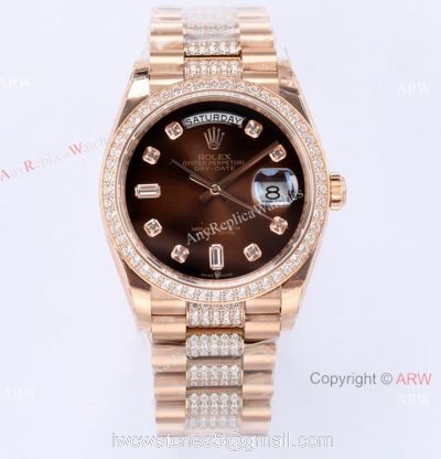 (EW) Best Copy Rolex DayDate 36 Swiss 3255 Watch Brown Gradient Dial Center diamond Band 1