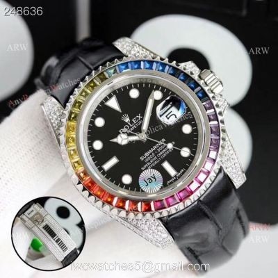 New Rolex Submariner Black Dial Rainbow Bezel Asia 2824 Replica Watches 40mm 1