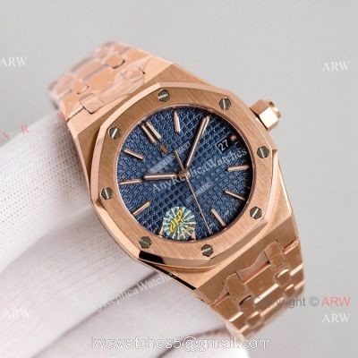JH Factory Copy Audemars Piguet Royal Oak Women 37mm Cal.3120 Watch Rose Gold Blue Dial 1