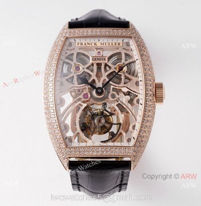 1:1 Super Clone Franck Muller Thunderbolt Tourbillon Iced Out Rose Gold Watch 72 hour power reserve 1