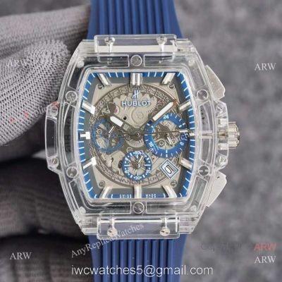 Top Quality Hublot Spirit of Big Bang Transparent Watch Blue Rubber Strap 1