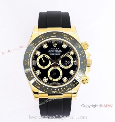 (EW) Swiss Copy Rolex Cosmograph Daytona EWF 7750 Black Diamond Dial Oysterflex Rubber 40mm 1