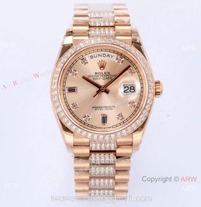 (EW) 1-1 Super Clone Rolex Day-Date 36mm Rose Gold Diamond Watch Swiss 3255 Movement 1