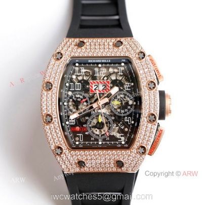 RM 011-FM Felipe Massa Rose Gold Diamond Richard Mille Knockoff Watches Asia 7750 1