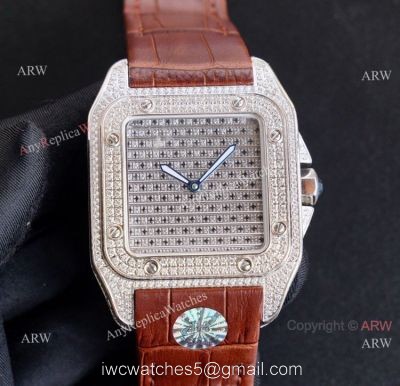 High Quality Fake Cartier Santos Iced Out Replica Watches For Men 1