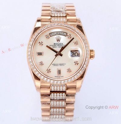 (EW) 1-1 Super Clone Rolex Day-Date Diamond 36mm White MOP Dial Watch with 3255 Movement 1