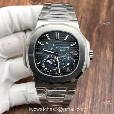 PPF Super Clone Patek Philippe Geneve Nautilus Moon phase Stianless Steel Gradient Blue Watch 40mm 1