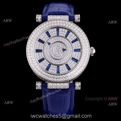 Iced Out Franck Muller Double Mystery Blue Leather Strap High Copy Watch 1