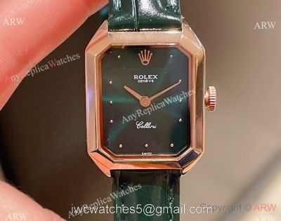Fake Rolex Cellini Lady Dark Green Dial Rose Gold Case 24mm Watch 1