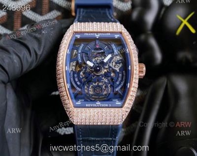 Replica Rose Gold Franck Muller V45 Revolution 3 Skeleton Watch With Diamonds for men 1