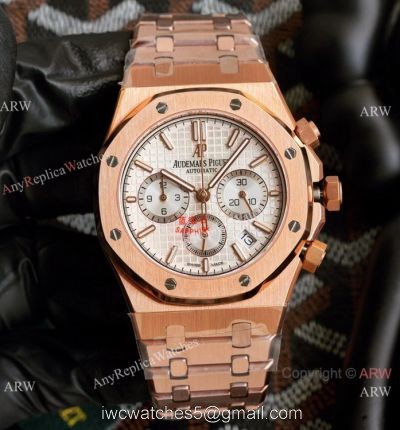 Knockoff Audemars Piguet Royal Oak Rose Gold Chronograph White Dial Watches 42mm 1