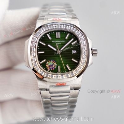 High End Replica Green Dial Patek Philippe Nautilus 5711 Diamond Bezel Swiss Cal324 Replica Watch 1