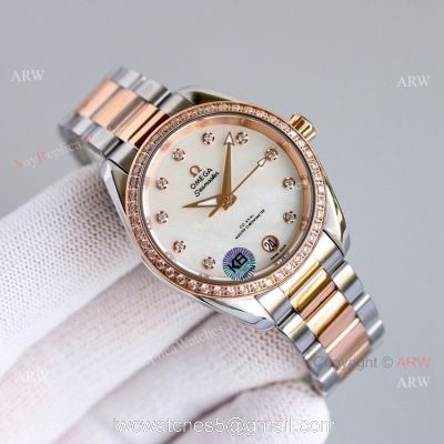 Ladies Omega Constellation 34 Two Tone Rose Gold Watch With Diamonds High Copy 1