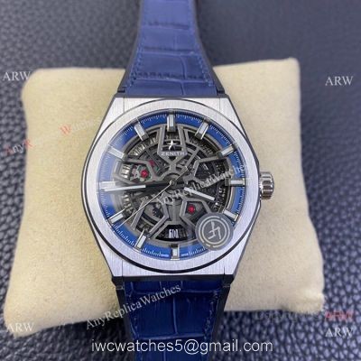 LF Factory Zenith Defy classic Skeleton Watch Blue Gummy Strap 1