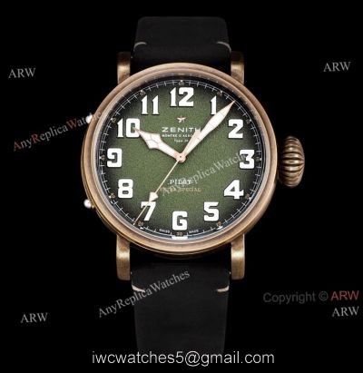 Best Zenith Pilot Type 20 Extra Special 45mm Green Dial Black Leather Strap Replica Watch 1