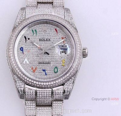 Full Diamond Rolex Datejust 41 Arabic Numerals Replica Watches Automatic For Men 1