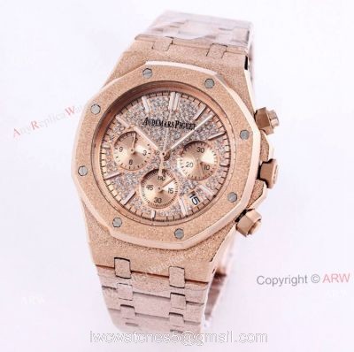 New Frosted Gold Audemars Piguet Royal Oak Rose Gold Chronograph 41mm Diamond Dial Replica Watch 1