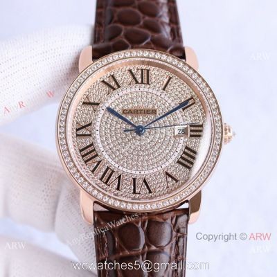 TW Swiss Relica Cartier Ronde Solo de Cartier Iced Out Watch Full Diamond Dial Roman Markers 1