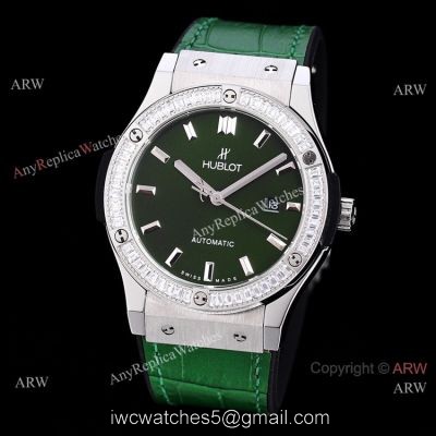 Copy Hublot Classic Fusion Diamond Bezel Green Dial Watch Citizen 8215 Movement 1