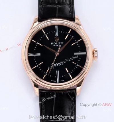 1:1 Replica Rolex Cellini Time EW Factory Swiss 3132 Automatic Watch Rose Gold Black Dial Watch For Men 1