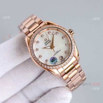 Ladies Omega Seamaster Constellation 34mm Rose Gold Diamond Watch High Copy 1