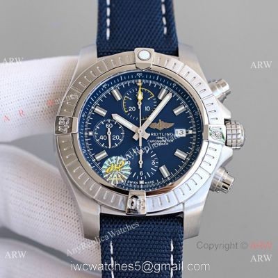 JH Factory Breitling Avenger Chronograph 7750 Blue Dial Blue Leather Strap 1