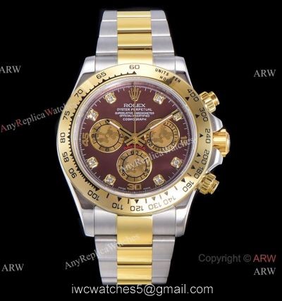JH Factory Replica Rolex Daytona Swiss 4130 Chronograph Watch Rose Red Dial Two Tone 1