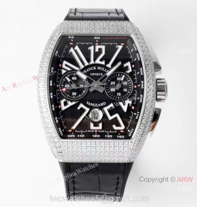 Swiss Grade 1 Replica Franck Muller Vanguard Yachting V45 Seagull 7750 Watch Diamond Case Black Dial 1