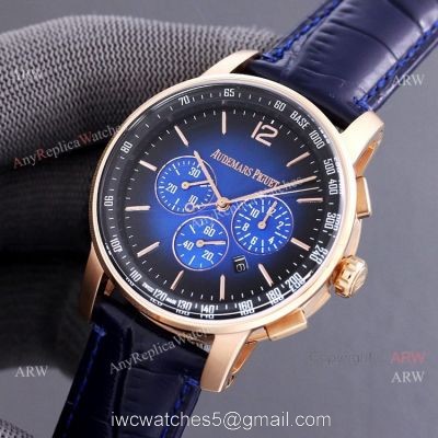 New Audemars Piguet Code 11.59 Blue Dial Blue Leather Strap Replica Watch 41mm 1