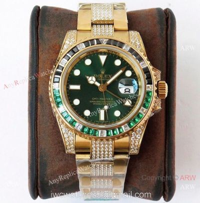 (ROF) Swiss Copy Rolex GMT-Master II Custom Luxury Watch Bright Green Dial Center Diamond Band 1
