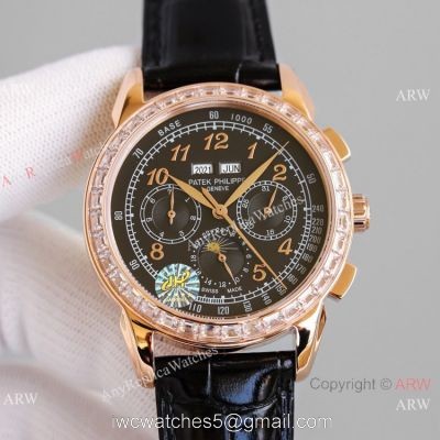 JH Swiss Replica Patek Philippe Perpetual Calendar Chronograph 5270z Watch Rose Gold Diamond Bezel 1