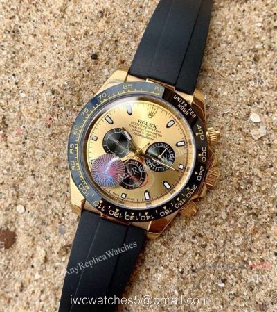 Knockoff Rolex Daytona Watch 43mm Yellow Gold Oysterflex Strap 1
