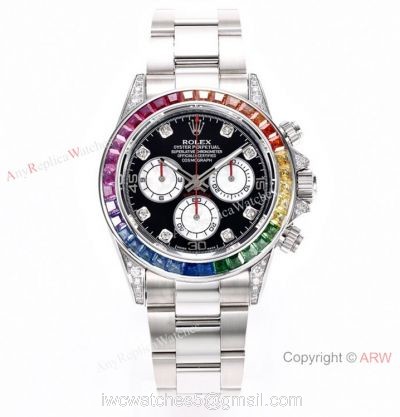 BL Factory Replica Rolex Daytona Rainbow Stainless Steel Watch Cal.4130 40mm 1