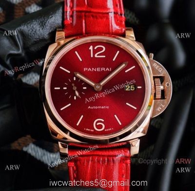 Copy Panerai Luminor Due 42mm Autmatic Watch With A Red Dial Red Leather Strap 1