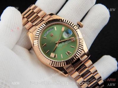 Clone Rolex Day Date 36mm Olive Green Rose Gold Watch 1