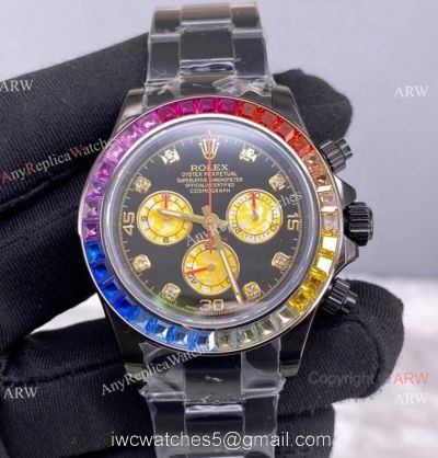 Swiss Replica Rolex Watches Daytona 116598 RBOW Black Steel 40mm 1