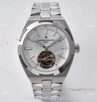 EUR Factory Best Edition Copy Vacheron Constantin Overseas tourbillon Watch Silver Dial 1