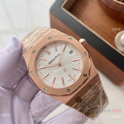 Copy Audemars Piguet Royal Oak Jumbo QUARTZ Watch Rose Gold White Dial 1