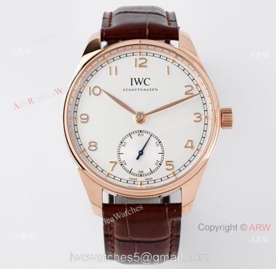 ZF Factory Iwc Portuguese 40 Rose Gold White Dial Brown Leather Strap Watch Replica 1