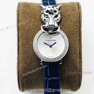 New! Copy Cartier Panthere De Silver Diamond Watches Swiss Quartz movement 1