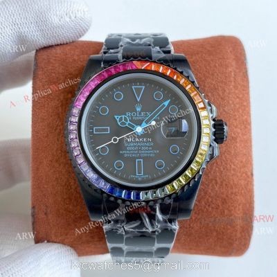 All Black Rolex Blaken Submariner Rainbow Diamond Bezel Blue Markers Swiss Grade Replica Watch 1