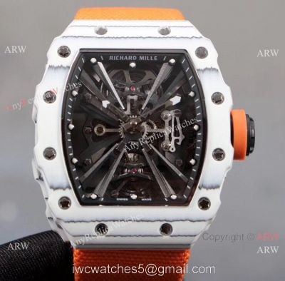 KV Factory Richard Mille RM 12-01 Tourbillon Watch Quartz fiber Case Orange Canvas Strap 1