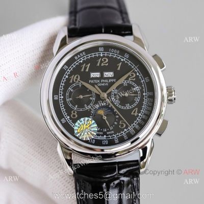 JH Swiss Copy Patek Philippe Perpetual Calendar Chronograph Watch SS Black Dial 1
