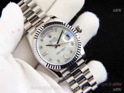 Best Replica Rolex Day-date 36 White MOP Silver President Watch 1