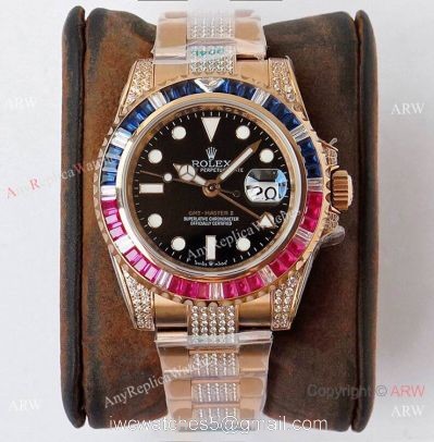 (ROF) Swiss Copy Rolex GMT-Master II Rose Gold Diamonds Watch Custom Made 1