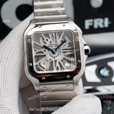 (TW ) Best Skeleton Cartier Santos Stainless Steel Watch For Men High End Replica 1