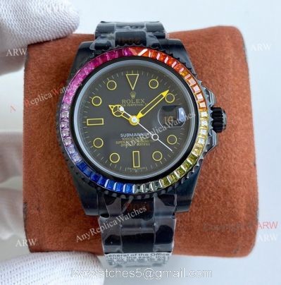 Blaken Rolex Rainbow Submariner All Black Yellow Markers Watch 40mm Replica Asia 2836 Movement 1