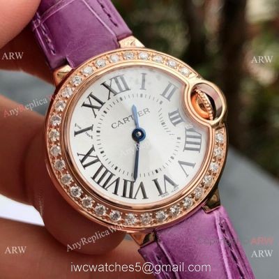 Swiss Copy Cartier Ballon Bleu 30mm Swiss Quartz Watch Purple Leather Strap 1