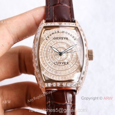 Swiss Copy Franck Muller Geneve Cintree Curvex Iced Out Watch TWF V2 version Rose Gold 1