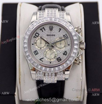 R7 Swiss Replica Rolex Cosmograph Daytona Paved Diamond Dial Arabic Markers Watch 40mm 1